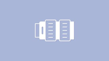 Beyaz Kamera fotoğraf merceği simgesi mor arkaplanda izole edildi. 4K Video hareketli grafik canlandırması.