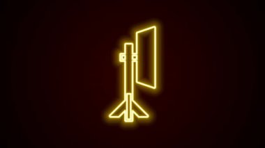 Softbox simgesinde parlayan neon hattı Stüdyo ampulü siyah arkaplanda izole edildi. Gölge yansıma tasarımı. 4K Video hareketli grafik canlandırması.