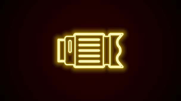 Glödande Neon Line Kamera Foto Lins Ikon Isolerad Svart Bakgrund — Stockvideo
