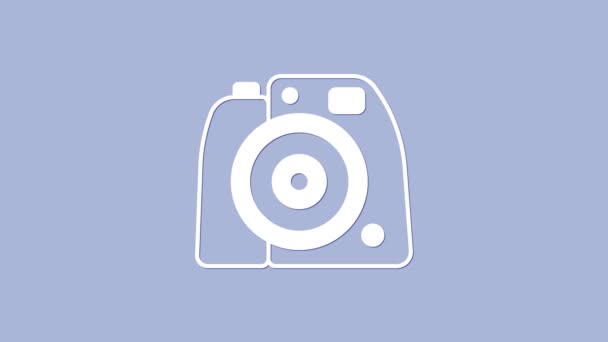Icono Cámara Fotográfica Blanca Aislado Sobre Fondo Púrpura Cámara Fotográfica — Vídeo de stock