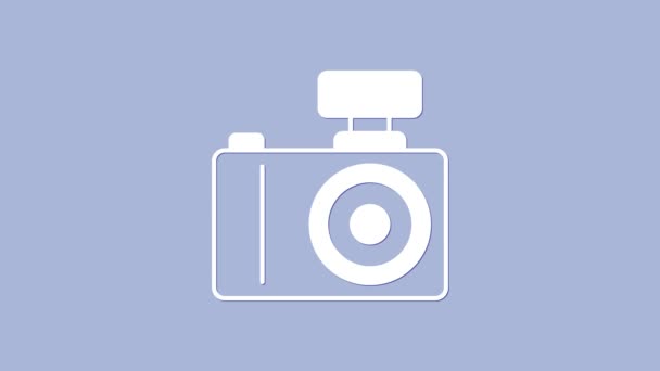 Icona Della Fotocamera Fotografica Bianca Isolata Sfondo Viola Foto Camera — Video Stock