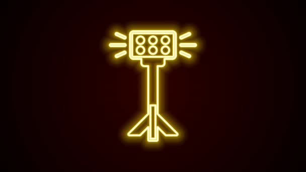 Leuchtende Neon Line Studio Glühbirne Softbox Symbol Isoliert Auf Schwarzem — Stockvideo