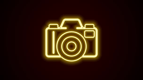ネオンラインの輝き黒い背景に隔離された写真カメラのアイコン フォトカメラ デジタル写真 4Kビデオモーショングラフィックアニメーション — ストック動画