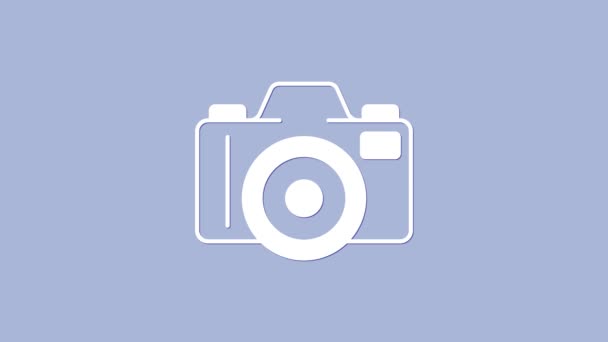 Иконка Белой Фотокамеры Выделена Фиолетовом Фоне Фотокамера Цифровая Фотография Видеографическая — стоковое видео