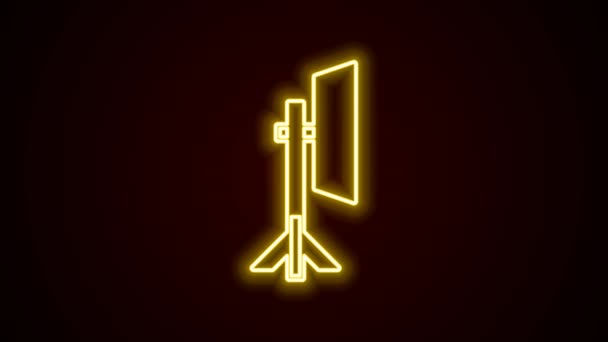 Сяюча Неонова Лінія Студійна Лампа Піктограмі Софтбоксу Ізольована Чорному Тлі — стокове відео