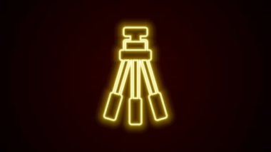 Parlayan neon çizgisi Tripod simgesi siyah arkaplanda izole edildi. 4K Video hareketli grafik canlandırması.