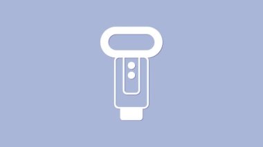 Mor arkaplanda beyaz fotoğraf makinesi flaş ikonu izole edildi. 4K Video hareketli grafik canlandırması.