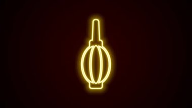 Parlayan neon hattı toz üfleyici simgesi siyah arkaplanda izole edildi. Hava temizleyici. Mercek temizleyicisi. Kamera sensörü temizliği. 4K Video hareketli grafik canlandırması.