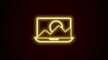 Parlayan neon hattı Fotoğraf rötuşlama simgesi siyah arkaplanda izole edildi. Fotoğrafçı, fotoğrafçılık, rötuş ikonu. 4K Video hareketli grafik canlandırması.