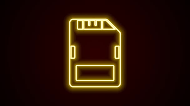 Gloeiende Neon Lijn Kaart Pictogram Geïsoleerd Zwarte Achtergrond Geheugenkaart Adapter — Stockvideo