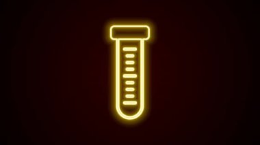 Parlayan neon hattı test tüpü ve kimyasal test ikonu siyah arkaplanda izole edildi. Laboratuvar cam levhası. 4K Video hareketli grafik canlandırması.