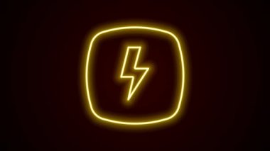Parlayan neon çizgisi Şimşek simgesi siyah arkaplanda izole edildi. Flaş işareti. Flaş ikonunu yükle. Gök gürültüsü. Yıldırım çarpması. 4K Video hareketli grafik canlandırması.