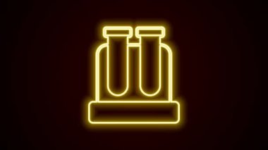 Parlayan neon hattı test tüpü ve kimyasal test ikonu siyah arkaplanda izole edildi. Laboratuvar cam levhası. 4K Video hareketli grafik canlandırması.