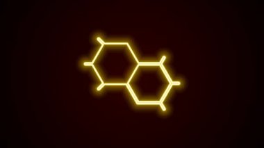 Parlayan neon hattı kimyasal formül ikonu siyah arkaplanda izole edildi. Yenilikçi tıp, sağlık, araştırma ve bilim için soyut altıgen. 4K Video hareketli grafik canlandırması.