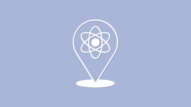 Biała Ikona Atoma Odizolowana Fioletowym Tle Symbol Nauki Edukacji Fizyki — Wideo stockowe