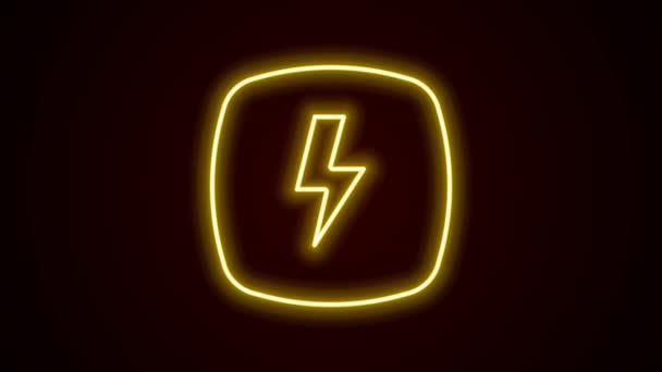 Glödande Neon Line Blixt Bult Ikon Isolerad Svart Bakgrund Flash — Stockvideo