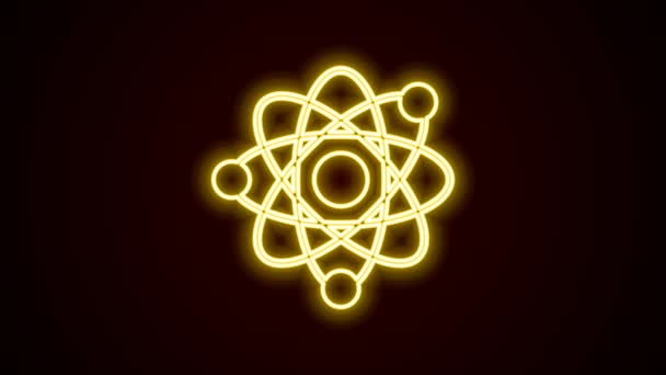 Świecąca Neonowa Ikona Atom Odizolowana Czarnym Tle Symbol Nauki Edukacji — Wideo stockowe