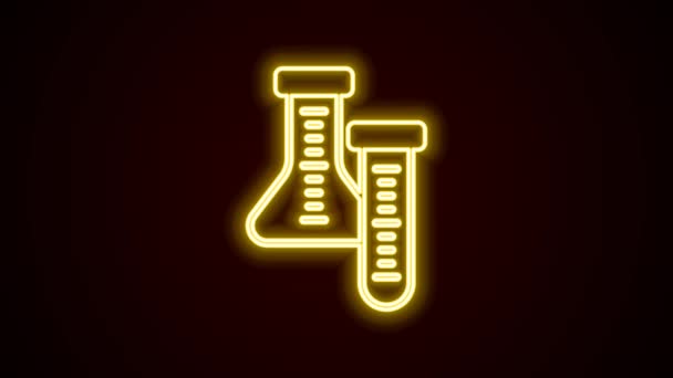 发光的霓虹灯线试管和烧瓶化学实验室测试图标隔离在黑色背景 实验室玻璃器皿标志 4K视频运动图形动画 — 图库视频影像