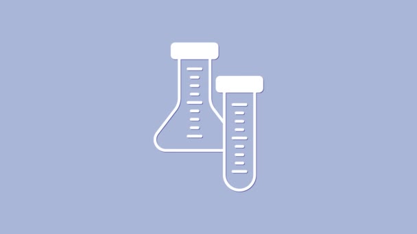 Valkoinen Koeputki Pullon Kemiallinen Laboratoriotestikuvake Joka Eristetty Purppurataustalle Laboratorion Lasiesineen — kuvapankkivideo