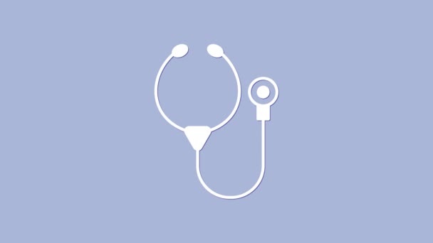 Білий Стетоскоп Значок Медичного Інструменту Ізольовано Фіолетовому Фоні Відео Рух — стокове відео