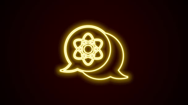 Zářící Neonová Čára Ikona Atom Izolovaná Černém Pozadí Symbol Vědy — Stock video