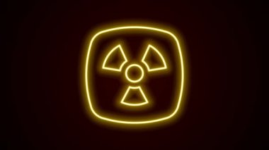 Parlayan neon hattı Radyoaktif simge siyah arkaplanda izole edildi. Radyoaktif zehirli sembol. Radyasyon tehlikesi işareti. 4K Video hareketli grafik canlandırması.