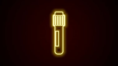 Parlayan neon hattı test tüpü ve kimyasal test ikonu siyah arkaplanda izole edildi. Laboratuvar cam levhası. 4K Video hareketli grafik canlandırması.