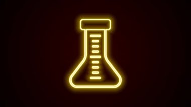 Parlayan neon hattı test tüpü ve kimyasal test ikonu siyah arkaplanda izole edildi. Laboratuvar cam levhası. 4K Video hareketli grafik canlandırması.
