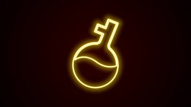 Parlayan neon hattı test tüpü ve kimyasal test ikonu siyah arkaplanda izole edildi. Laboratuvar cam levhası. 4K Video hareketli grafik canlandırması.