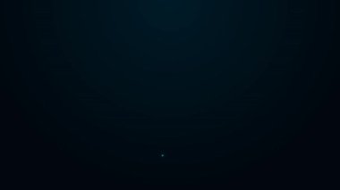 Parlayan neon çizgisi Dünya ikonu siyah arka planda izole edildi. 4K Video hareketli grafik canlandırması.