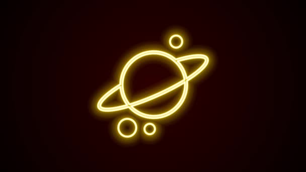 Świecąca Neonowa Linia Planet Saturn Ikoną Pierścienia Planetarnego Odizolowana Czarnym — Wideo stockowe