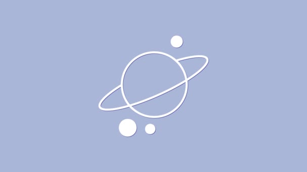 Biała Planeta Saturn Ikoną Pierścienia Planetarnego Fioletowym Tle Animacja Graficzna — Wideo stockowe