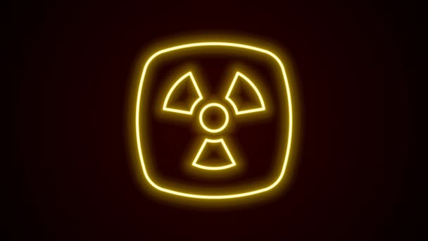 Linea Neon Luminosa Icona Radioattiva Isolata Sfondo Nero Simbolo Tossico — Video Stock