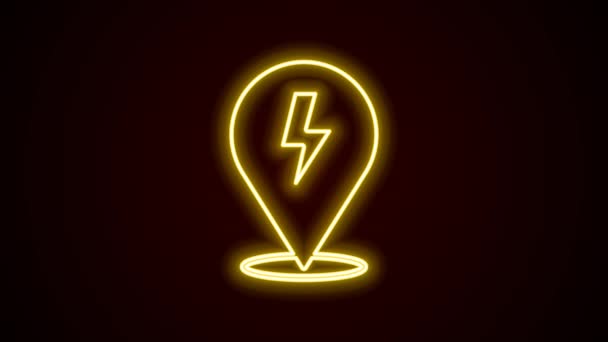 Leuchtende Leuchtlinie Blitz Symbol Isoliert Auf Schwarzem Hintergrund Blinkzeichen Laden — Stockvideo