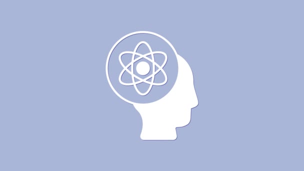 White Atom Icoon Geïsoleerd Paarse Achtergrond Symbool Van Wetenschap Onderwijs — Stockvideo