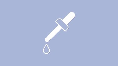 Beyaz Pipette simgesi mor arkaplanda izole edilmiş. Tıbbi elementler, kimya laboratuarı ekipmanları. Tıp sembolü. 4K Video hareketli grafik canlandırması.