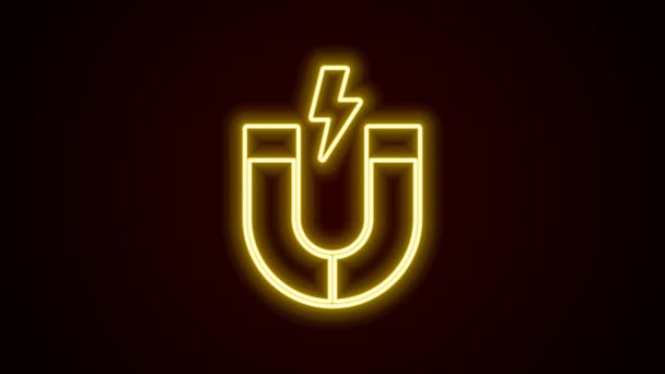 Glowing Neon Line Magnet Icon Isolated Black Background Horseshoe Magnet — Stock Video