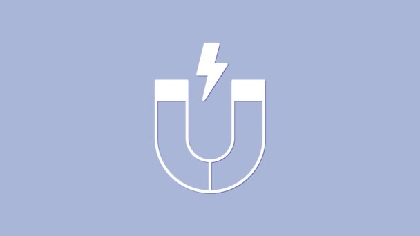 Ikona Białego Magnesu Odizolowana Fioletowym Tle Magnes Podkowy Magnetyzm Magnetyzm — Wideo stockowe