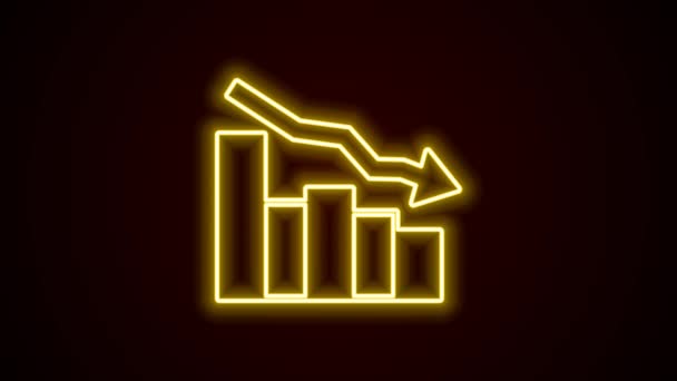 Glowing Neon Line Financial Growth Decrease Icon Isolated Black Background — Stock Video