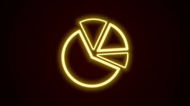 Parlayan neon hattı pasta grafiği bilgi simgesi siyah arkaplanda izole edildi. Diyagram çizelgesi. 4K Video hareketli grafik canlandırması.