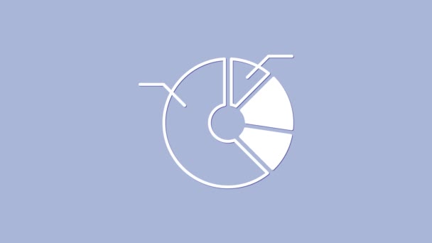 Bílý Koláčový Graf Infografická Ikona Izolované Fialovém Pozadí Značka Diagramu — Stock video