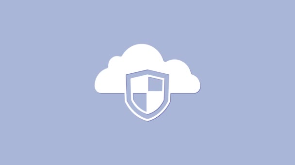 Ikona Bílý Mrak Štít Izolované Fialovém Pozadí Ochrana Dat Cloudového — Stock video