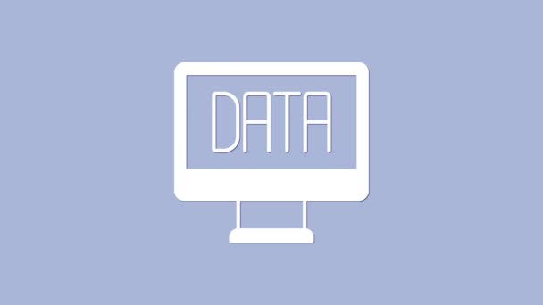 화이트 데이터 아이콘은 보라색 배경에서 분리되었습니다 비즈니스 데이터 프로세스 차트와 — 비디오