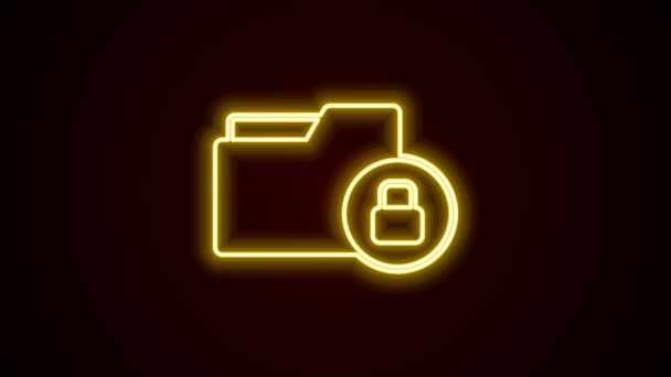 Glowing Neon Line Folder Lock Icon Isolated Black Background Folder — Stok Video