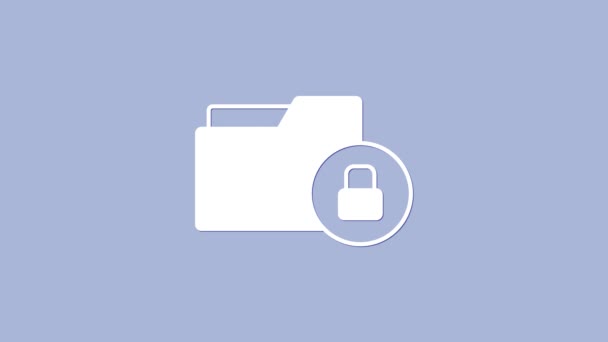 Biały Folder Ikona Blokady Izolowane Fioletowym Tle Zamknięty Folder Kłódka — Wideo stockowe