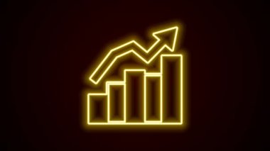 Parlayan neon hattı Finansal büyüme ikonu siyah arkaplanda izole edildi. Gelirleri arttırıyorum. 4K Video hareketli grafik canlandırması.