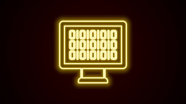 Glowing Neon Line Binary Code Icon Isolated Black Background Video — Stock Video