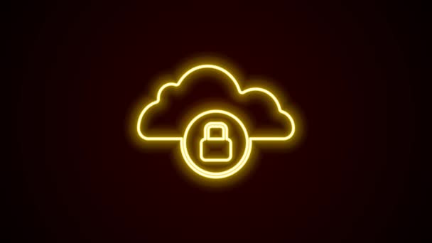 发光的霓虹灯线云计算锁图标孤立在黑色背景 保护概念 保障个人资料的安全 4K视频运动图形动画 — 图库视频影像