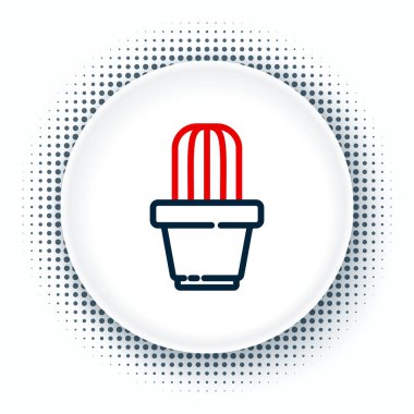 Çizgi Kaktüs ve sulu tencere simgesi beyaz arka planda izole edilmiş. Tencerede yetişen bir bitki. Saksı bitkisi işareti. Renkli taslak konsepti. Vektör.