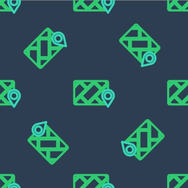 Şehir haritası gezinme simgesinin çizgi bilgileri mavi arkaplanda izole edilmiş kusursuz desen. Mobil Uygulama Arayüzü tasarımı. Coğrafi konsept. Vektör.